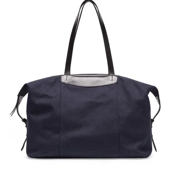 Cuyana Le Sud Weekender Bag Large Navy Canvas Black Leather Travel Tote - Picture 1 of 16